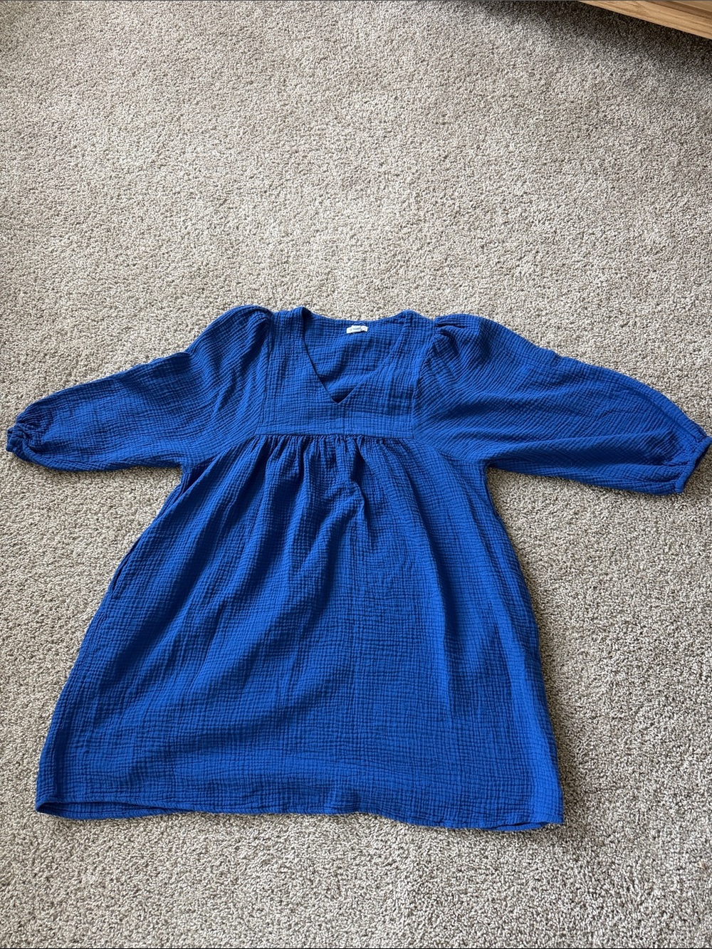 Blue V-Neck Gauze 100% Cotton Women’s Dress